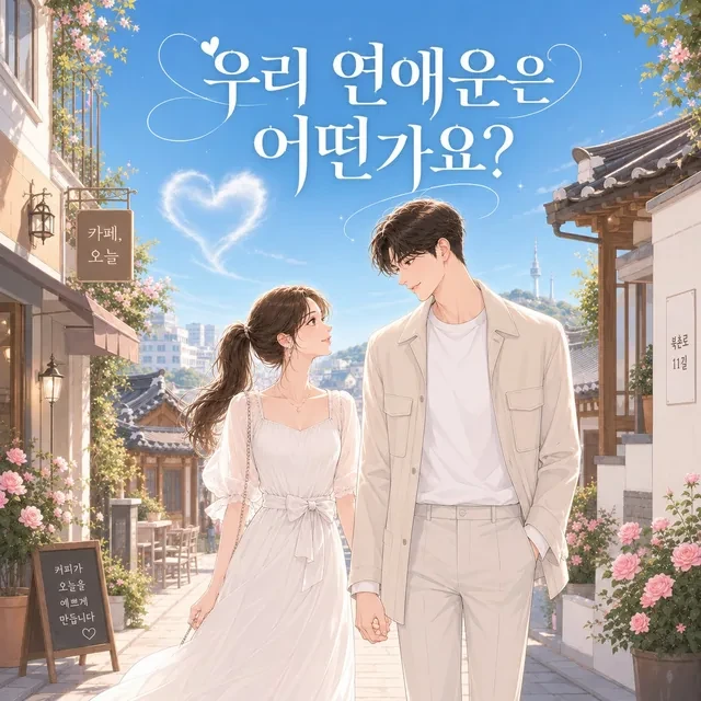 북촌 거리를 걷는 연인 일러스트